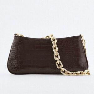 Zara CHAIN STRAP ANIMAL EMBOSSED SHOULDER BAG brown